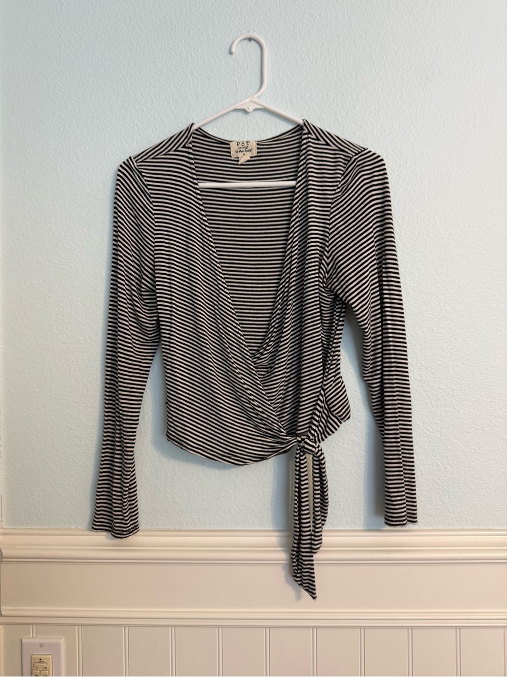 Project Social T Black and White Striped Tie-Wrap Top